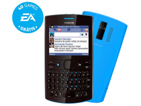 Nokia Asha 205 Preto/Azul - GSM, Dual Chip, Teclado Qwerty,